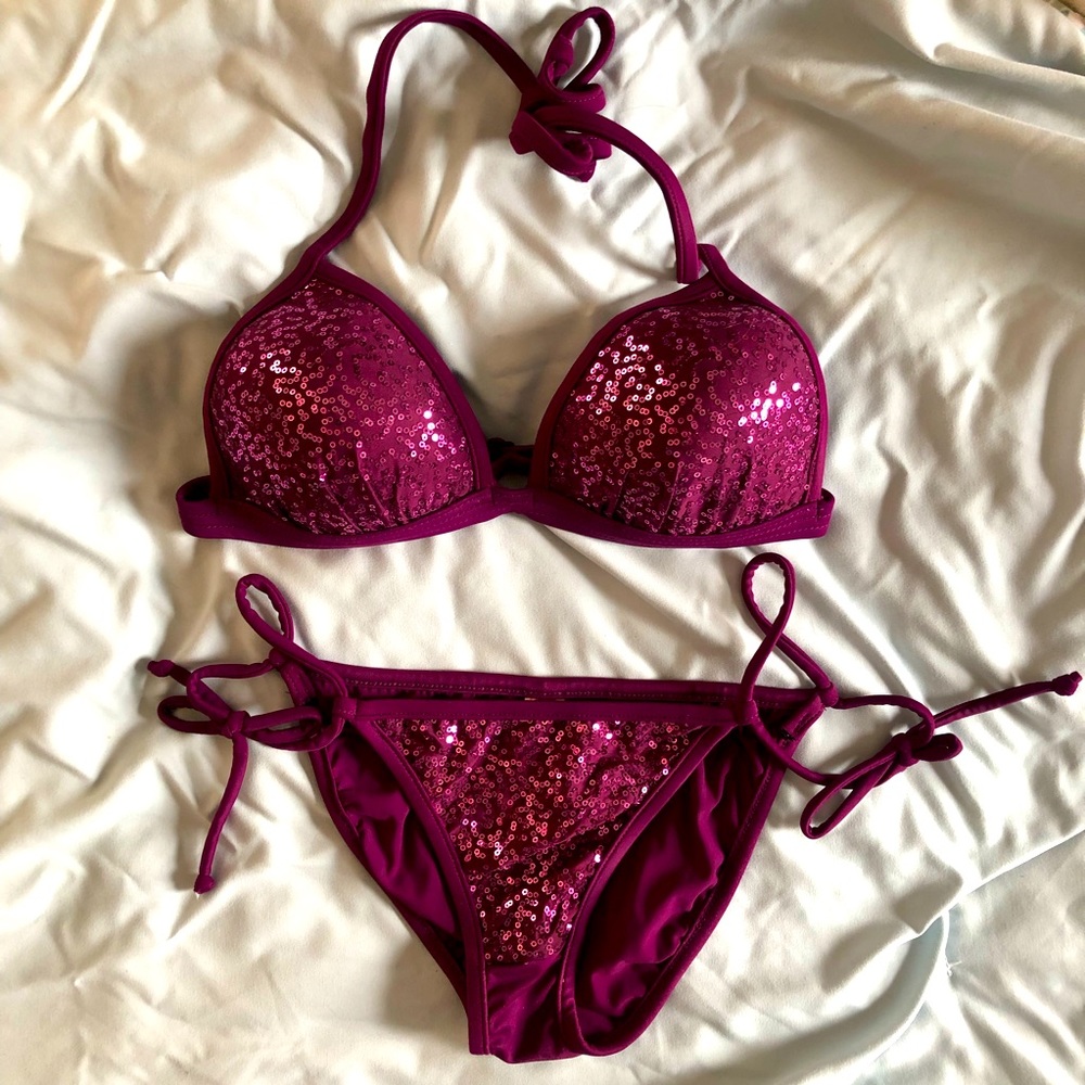 Dark Purple VENUS Sequin Tie Bikini